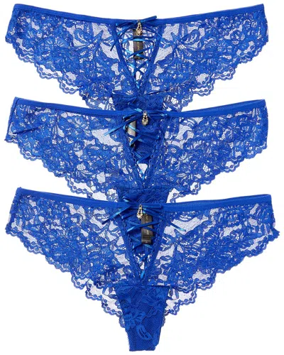 House Of Desire 3pk Bella Lace-up Front Lace Tanga In Blue