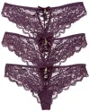 House Of Desire 3pk Bella Lace-up Front Lace Tanga In Purple