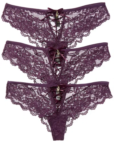 House Of Desire 3pk Bella Lace-up Front Lace Tanga In Purple