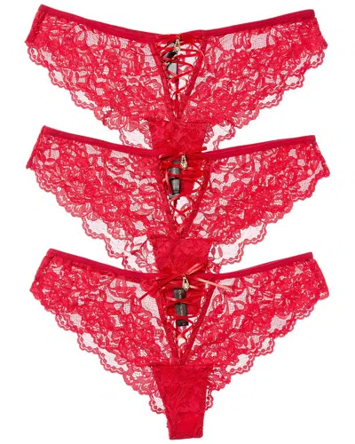 House Of Desire 3pk Bella Lace-up Front Lace Tanga In Red