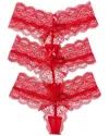 House Of Desire 3pk Lana Lace V-front G-string In Red