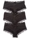 House Of Desire 3pk Vera Micro & Lace Strappy Back Cheeky In Black