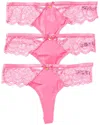 House Of Desire 3pk Vera Micro & Lace Strappy Back Cheeky In Pink