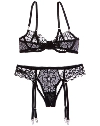 House Of Desire Eden Embroidered Lace Bra & Backle In Black