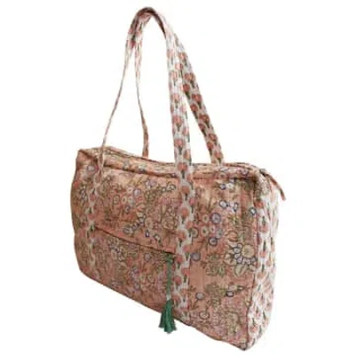 House Of Disaster Block Printed Peach Floral Quilted Bag In Brown