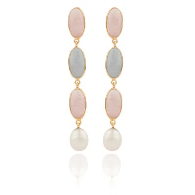 House Of Elliott Women's Aveline Drop Earrings With Semi-precious Stones And Pearls In Yellow