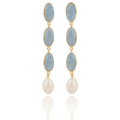 House Of Elliott Women's Blue Alix Drop Earrings With Semi-precious Stones And Pearls