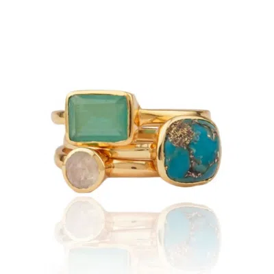 House Of Elliott Women's Blue Flora Three Ring Set