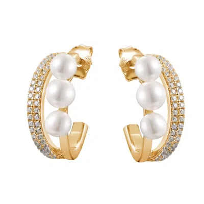 House Of Elliott Women's Dazzle Gold Semi Hoop Earrings With Pearls And Zirconia