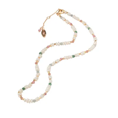 House Of Elliott Women's Genevre Necklace With Semi-precious Stones Golden Nuggets And Pearls In Yellow