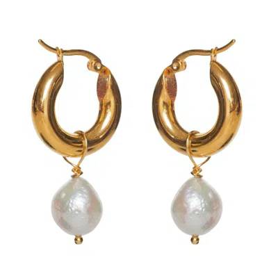 House Of Elliott Women's Gold Funky Pearl Hoop Earrings