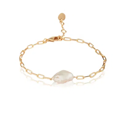 House Of Elliott Women's Gold Georgia Bracelet With Baroque Pearl On Chain
