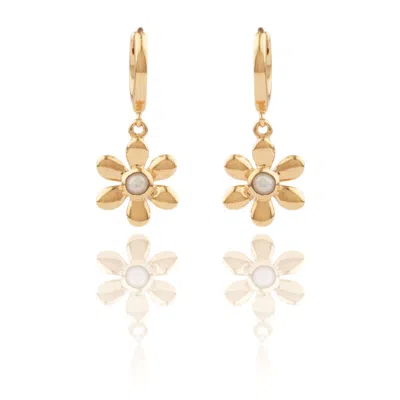 House Of Elliott Women's Gold Liliane Hoops With  Pretty Flower Pendant, Set With Pearls