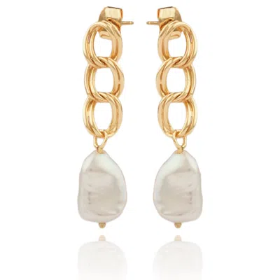 House Of Elliott Women's Gold Marion Drop Earrings With Baroque Pearls And Chains