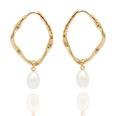 House Of Elliott Women's Gold Norah Aymmetrical Hoops With Pearl Pendants