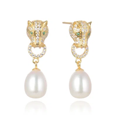 House Of Elliott Women's Gold Panther Pearl Earrings