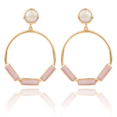 House Of Elliott Women's Gold Pierrette Loop Earrings With Rose Quartz And Pearls