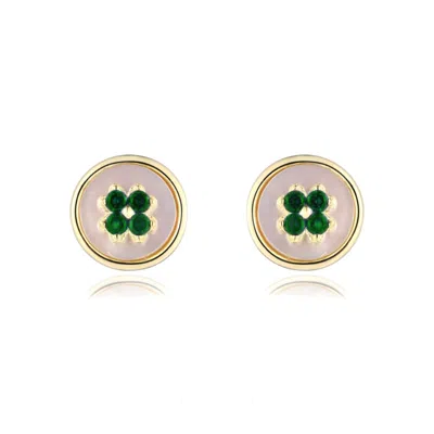 House Of Elliott Women's Gold Swish Mother Of Pearl Earrings With Green Zirconia
