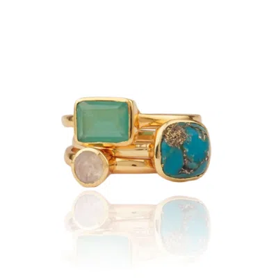 House Of Elliott Women's Green Filia Stacking Rings With Semi-precious Stones