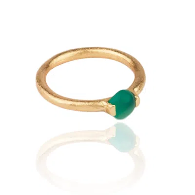 House Of Elliott Women's Green / Gold Elinor Ring With One Single Chunky Green Onyx