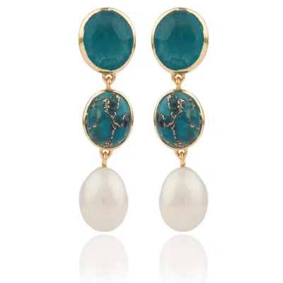 House Of Elliott Women's Green Oceanie Drop Earrings With Semi-precious Stones And Pearls