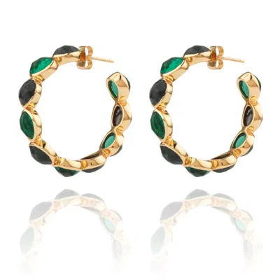 House Of Elliott Women's Green Valerie Hoops With Bright And Matte Semi-precious Stones