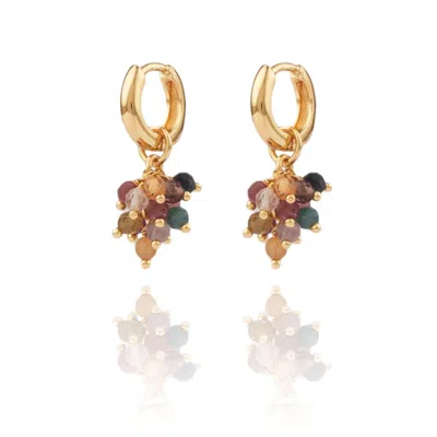 House Of Elliott Women's Myrtille Hoop Earrings With A Cluster Of Semi-precious Stones In Yellow
