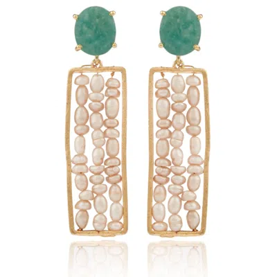 House Of Elliott Women's Noemie Drop Earrings With Semi-precious Stones And Pearls In Yellow