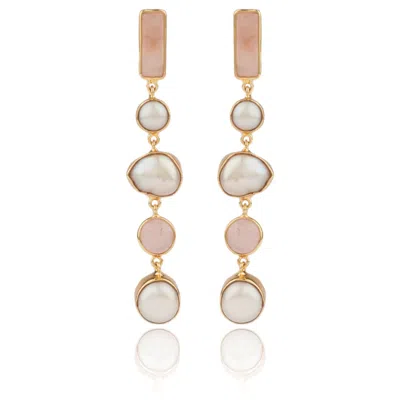 House Of Elliott Women's Orange Giselle Drop Earrings With Semi-precious Stones And Pearls