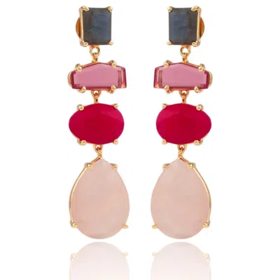 House Of Elliott Women's Pink Fayette Drop Earrings With Semi-precious Stones