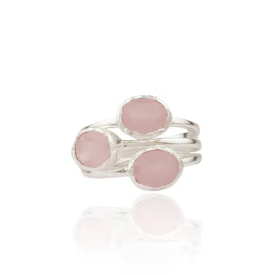 House Of Elliott Women's Pink / Purple / Silver Francine Stacking Rings With Semi-precious Stones