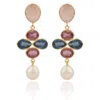 House Of Elliott Women's Rochelle Drop Earrings With Chunky And Shiny Semi-precious Stones And Pearls In Yellow