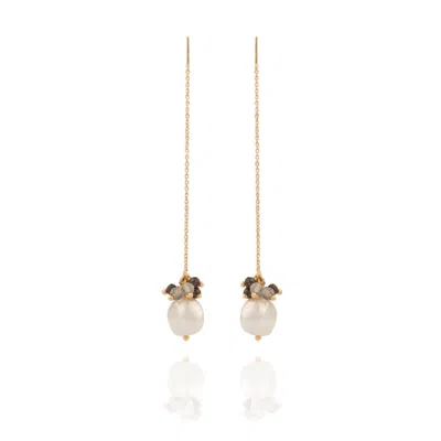 House Of Elliott Women's Romaine Drop Earrings With Pearls And Cluster Of Semi-precious Stones In Yellow