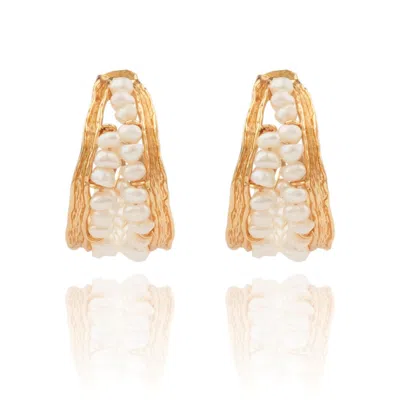 House Of Elliott Women's Selina Gold Hoops With Pearl Mesh Decoration