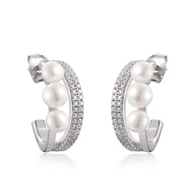 House Of Elliott Women's Silver Dazzle Semi Hoop Earrings With Pearls And Zirconia
