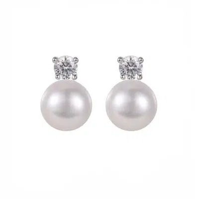 House Of Elliott Women's White Ebba Pearl Earrings With Moisanite Stones