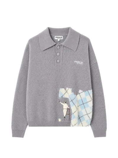 House Of Errors Argyle-intarsia Sweater In Gray