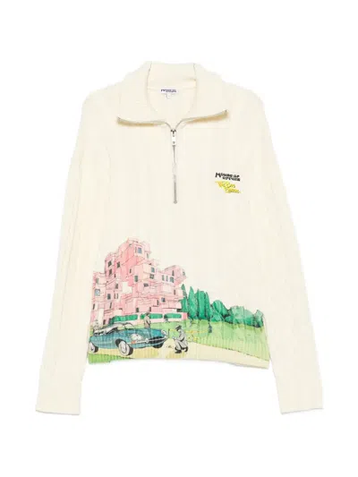 House Of Errors Cable-knit Graphic-print Sweater In Neutral