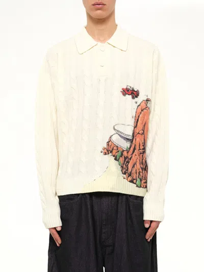 House Of Errors Cliff Crash Cable Knit Rugby In Beige
