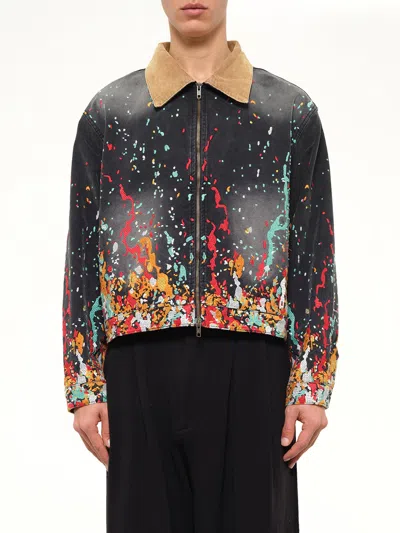 House Of Errors Embroidered Paint Workwear Jacket In Black