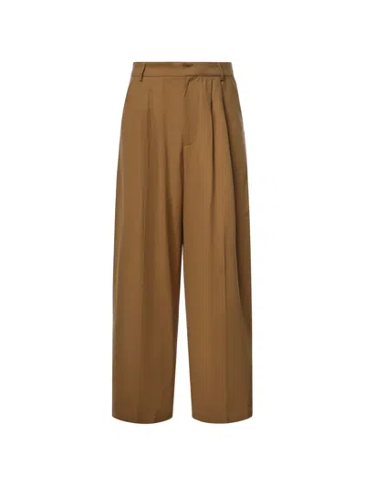 House Of Errors Embroidered-logo Pleated Trousers In Brown