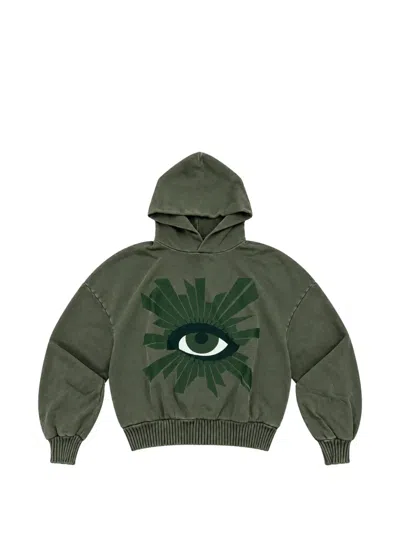 House Of Errors Eye-print Drop-shoulder Hoodie In Green