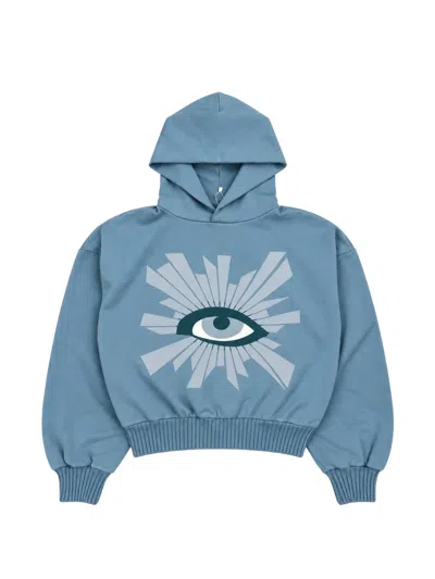 House Of Errors Eye-print Ribbed-trim Hoodie In Blue