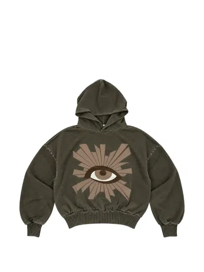 House Of Errors Eye-print Ribbed-trim Hoodie In Green