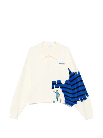 House Of Errors Graphic-intarsia Polo Polo Shirt In Neutral