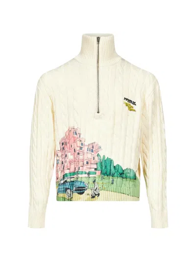 House Of Errors Graphic-print Cable-knit Sweater In Neutral