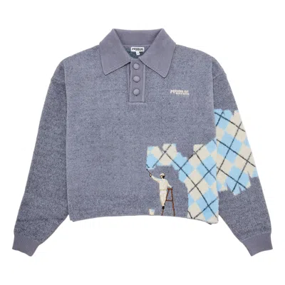 Pre-owned House Of Errors Knitted Wall Painter Rugby 'grey/plaid' | Men's Size L