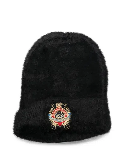 House Of Errors Logo-embroidered Faux-fur Beanie Hat In Black
