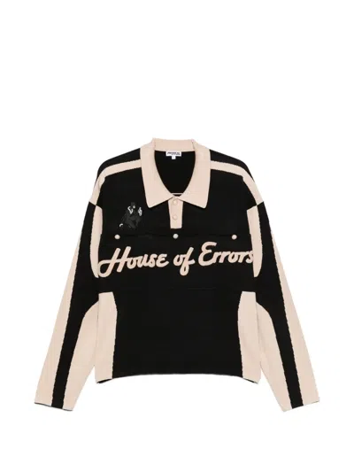 House Of Errors Logo-embroidered Polo-collar Polo Shirt In Black