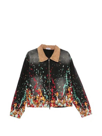 House Of Errors Paint-splatter Corduroy-collar Jacket In Black